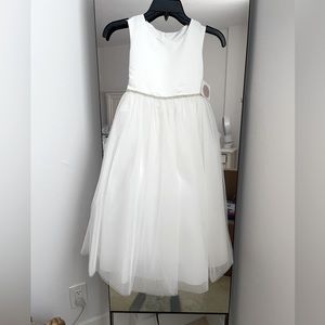 USA Made | Pearl Satin and Tulle Flower Dress | attached pearl belt |  Size 8